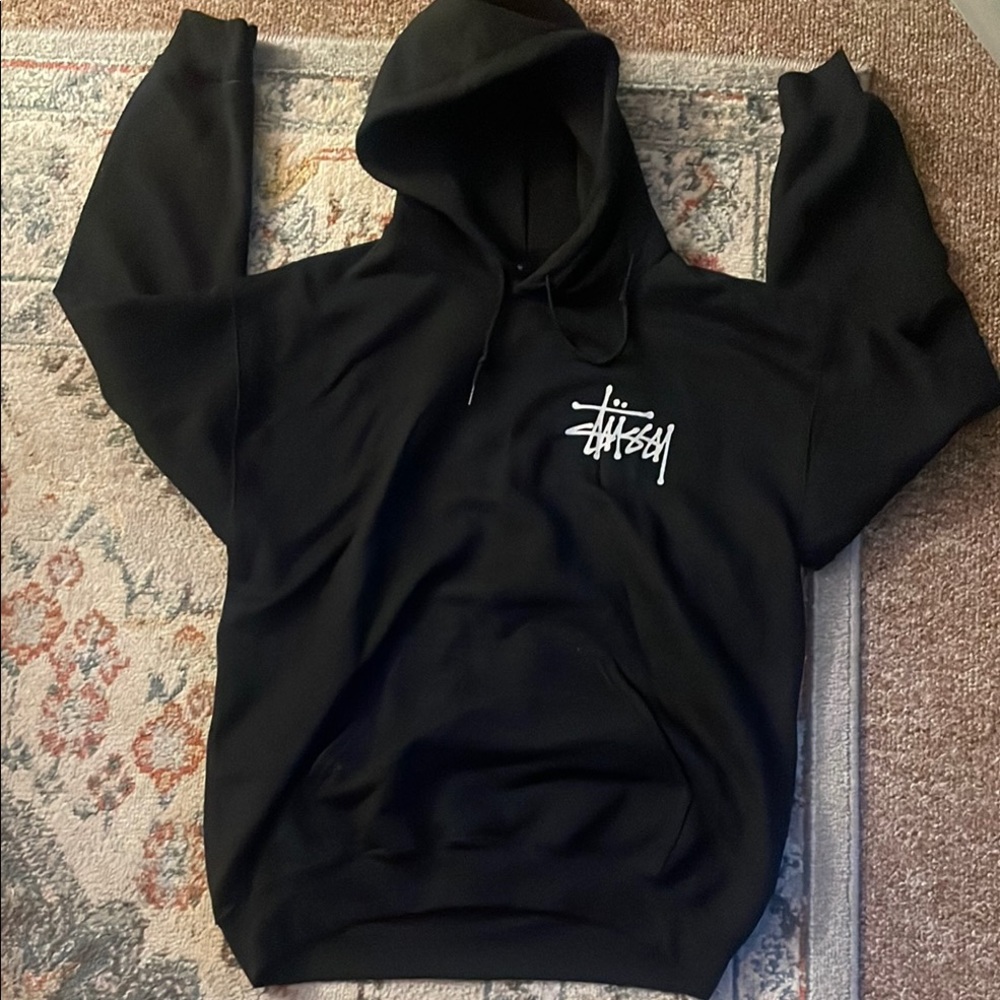 Gildan Black Hoodie with White Stussy Graphic-new